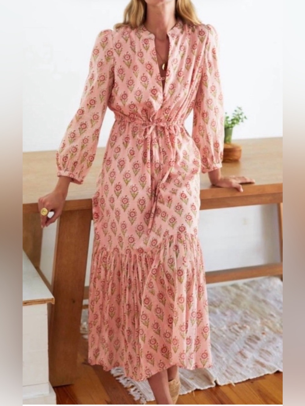 Emerson Fry Pink Floral Tie-Waist Maxi Dress